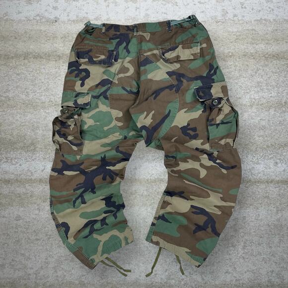 Vintage Military Woodland Camo Tactical Pants Baggy Wide Leg Large Short 90s - Picture 1 of 10